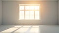 Bright empty room interior with sunlight streaming through a large window casting geometric shadows on floor Royalty Free Stock Photo