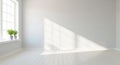 Bright Empty Room with Large Window and Sunlight Casting Shadows on White Wooden Floor interior Royalty Free Stock Photo