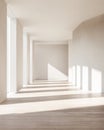 Bright empty room with large windows and sunlight casting shadows on the floor in a modern building during daytime Royalty Free Stock Photo