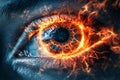 A bright, energetic blast emanates from the pupil of an eye in this abstract close-up representation Royalty Free Stock Photo
