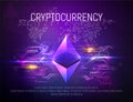 Bright ethereal ethereum mining technology vector background. Smart crypto currency on world map dark abstract backgrounds.