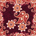 Bright ethnic ornament. Mandala flowers, paisley and lace on dark brown background. Pocket, napkin, doily, greeting card
