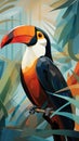 Bright exotic tropical bird toucan