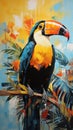 Bright exotic tropical bird toucan