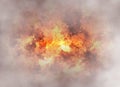 Bright explosion fire burst on smoke backgrounds Royalty Free Stock Photo