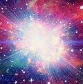 Bright explosion flash on a space background Royalty Free Stock Photo