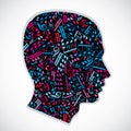 Bright expressive silhouette of a head filled with musical notes