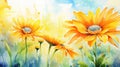 Bright Expressive Watercolor of a Cheerful Sunny Day AI Generated