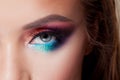 Bright eye makeup. Pink and blue color, colored eyeshadow. Royalty Free Stock Photo