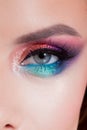 Bright eye makeup. Pink and blue color, colored eyeshadow. Royalty Free Stock Photo