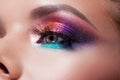 Bright eye makeup. Pink and blue color, colored eyeshadow.