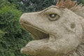 Bright eye of straw chameleon sculpture on tree background Royalty Free Stock Photo