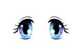 Bright Eyes, Blue Beautiful Eyes with Light Reflections Manga Japanese Style Vector Illustration