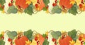 Bright fall border pattern with maple leaves, berries and pumpkin.Thanksgiving holiday autumn design.