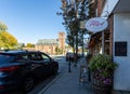 Bright fall day with main street shops and cars in Warwick village, New York, United States Royalty Free Stock Photo