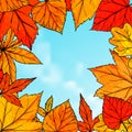 Bright fall frame with orange and red leaves