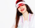 Bright fashionable portrait of a young woman in a trendy outfit Royalty Free Stock Photo