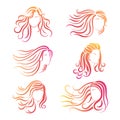 Bright female heads silhouettes for logos design