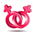 Bright female linked gender icons like symbol of homosexual women couple.