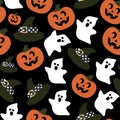 1 Bright festive pattern halloween hat ghost pumpkin on black background