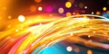 Bright Fiber Optic Waves Stream with Glowing Bokeh and abstract lines Royalty Free Stock Photo