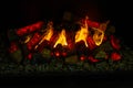 Bright fire burns in a fireplace. Royalty Free Stock Photo