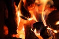 Bright fire of high temperature from firewood burns in fireplace Royalty Free Stock Photo