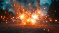 Bright firework explosion outdoors at night capturing stunning light and sparks display Royalty Free Stock Photo