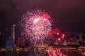 Bright fireworks on the promenade Marina Bay, Singapore