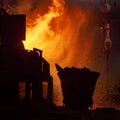 Bright flame in a smelting shop during copper production at a metallurgical plant
