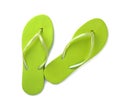 Bright flip flops on white background, top view. Royalty Free Stock Photo