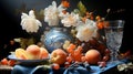 Bright floral fruit still life on the table