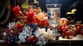 Bright floral fruit still life on the table