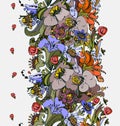 Bright floral ornamental in frieze of garden flowers