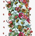 Bright floral ornamental in frieze of garden flowers