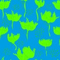 Bright floral pattern. Seamless background. Hand drawn modern illustration of large flower heads on solid color. Cloth, web, Royalty Free Stock Photo