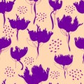 Bright floral pattern. Seamless background. Hand drawn modern illustration of large flower heads on solid color. Cloth, web, Royalty Free Stock Photo