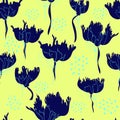 Bright floral pattern. Seamless background. Hand drawn modern illustration of large flower heads on solid color. Cloth, web, Royalty Free Stock Photo