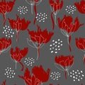 Bright floral pattern. Seamless background. Hand drawn modern illustration of large flower heads on solid color. Cloth, web, Royalty Free Stock Photo