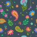 Bright floral seamless vector pattern with indian motives.