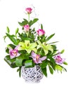 Bright flower bouquet in basket