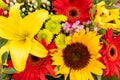 Bright flower bouquet with sunflowers. Nature background