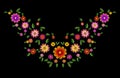 Bright flower embroidery colorful patch. Fashion decoration stitched texture template. Ethnic traditional daisy field