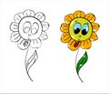 Flower and ladybug. Coloring. Vector