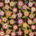 Bright flowers on a dark background seamless pattern