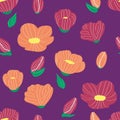 Bright flowers pattern  on a purple background Royalty Free Stock Photo