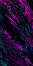 Bright fluid neon light blue purple pink wavy line on black background. Abstract liquid wave. Art trippy glitch backdrop. VR