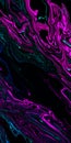 Bright fluid neon light blue purple pink wavy line on black background. Abstract liquid wave. Art trippy glitch backdrop. VR