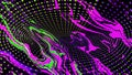 Bright fluid violet, black and neon green background. Abstract liquid purple pink wave. Art trippy digital glitch Backdrop. Royalty Free Stock Photo