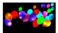 Bright flying balloons on a dark background